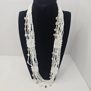 White Beaded Multistrand Necklace Women Jewelry Fashion